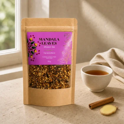 Infusão de especiarias com canela e gengibre Mandala Leaves num ambiente Ariumô