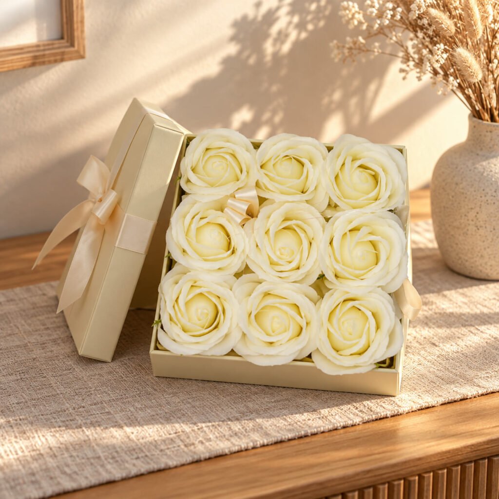 Caixa com 9 rosas de sabão