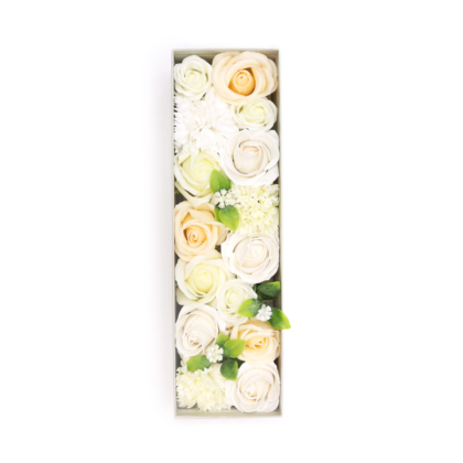 Caixa longa de flores de sabão — branco e marfim